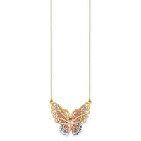 14k Yellow & Rose Gold w/ Rhodium Butterfly Necklace-SF2041-18