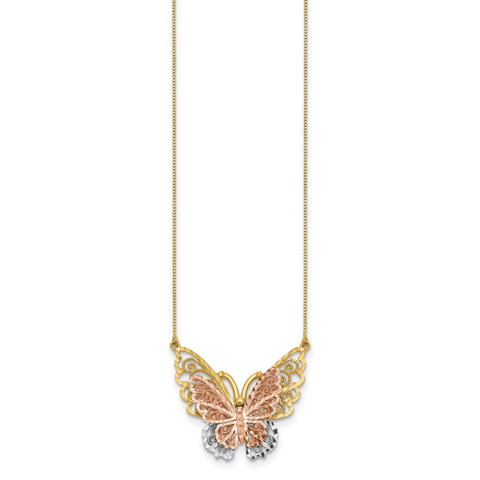 14k Yellow & Rose Gold w/ Rhodium Butterfly Necklace-SF2041-18