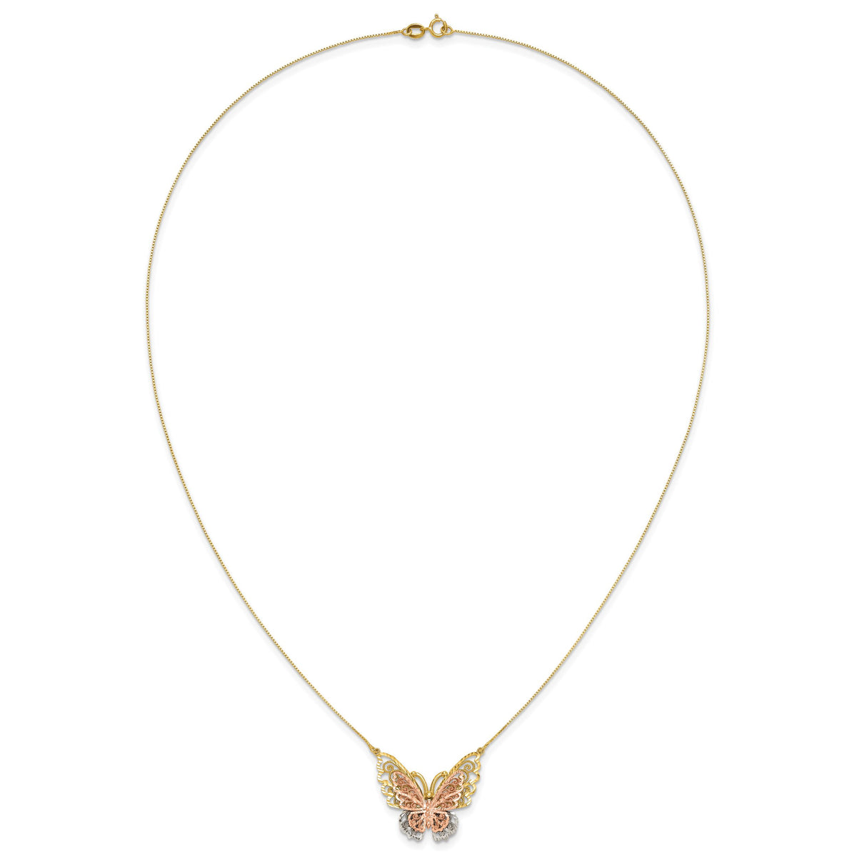 14k Yellow & Rose Gold w/ Rhodium Butterfly Necklace-SF2041-18