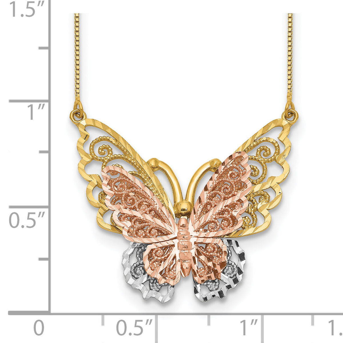 14k Yellow & Rose Gold w/ Rhodium Butterfly Necklace-SF2041-18