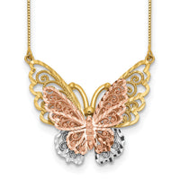 14k Yellow & Rose Gold w/ Rhodium Butterfly Necklace-SF2041-18