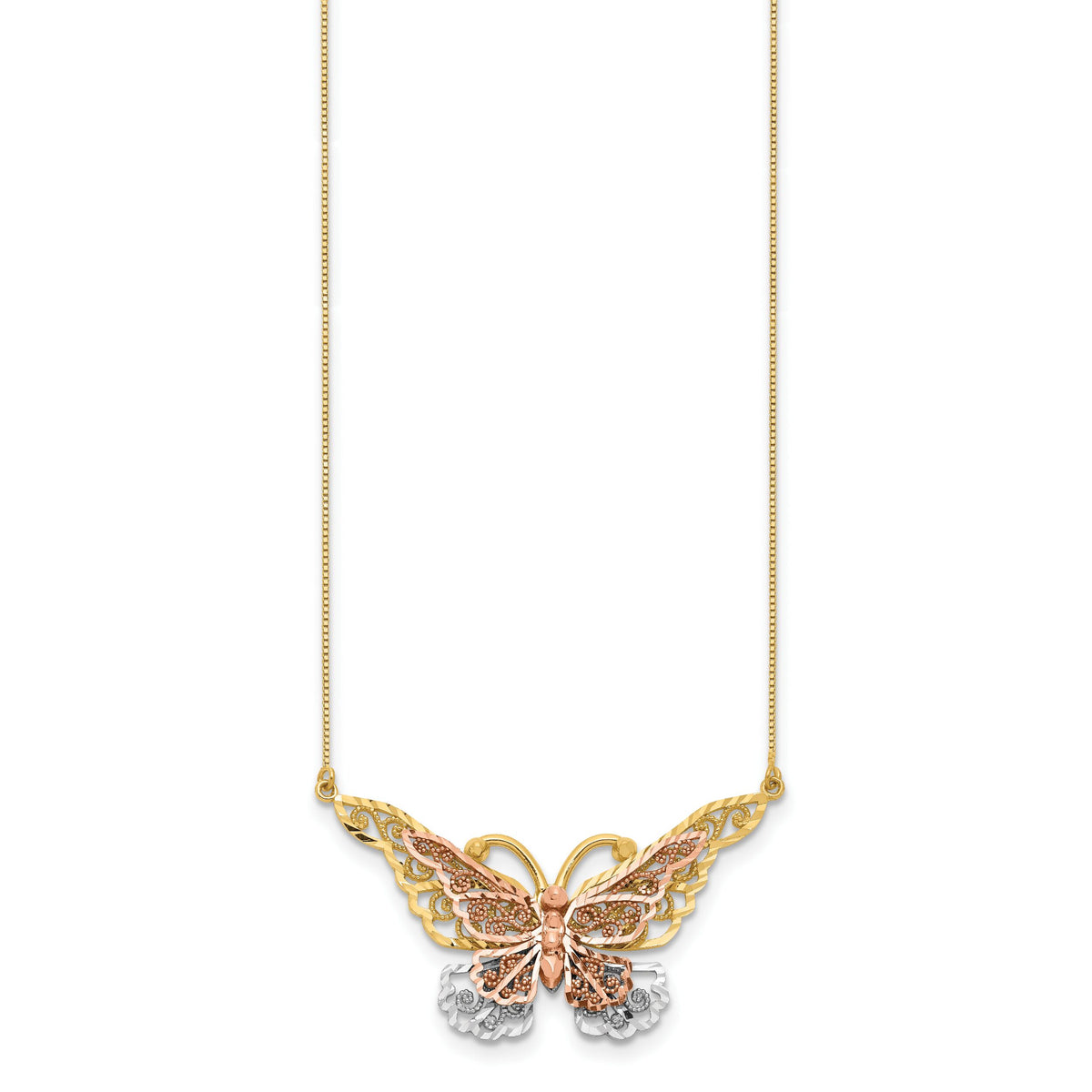 14k Yellow & Rose Gold w/ Rhodium Butterfly Necklace-SF2042-17