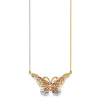 14k Yellow & Rose Gold w/ Rhodium Butterfly Necklace-SF2042-17