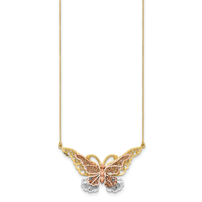 14k Yellow & Rose Gold w/ Rhodium Butterfly Necklace-SF2042-17