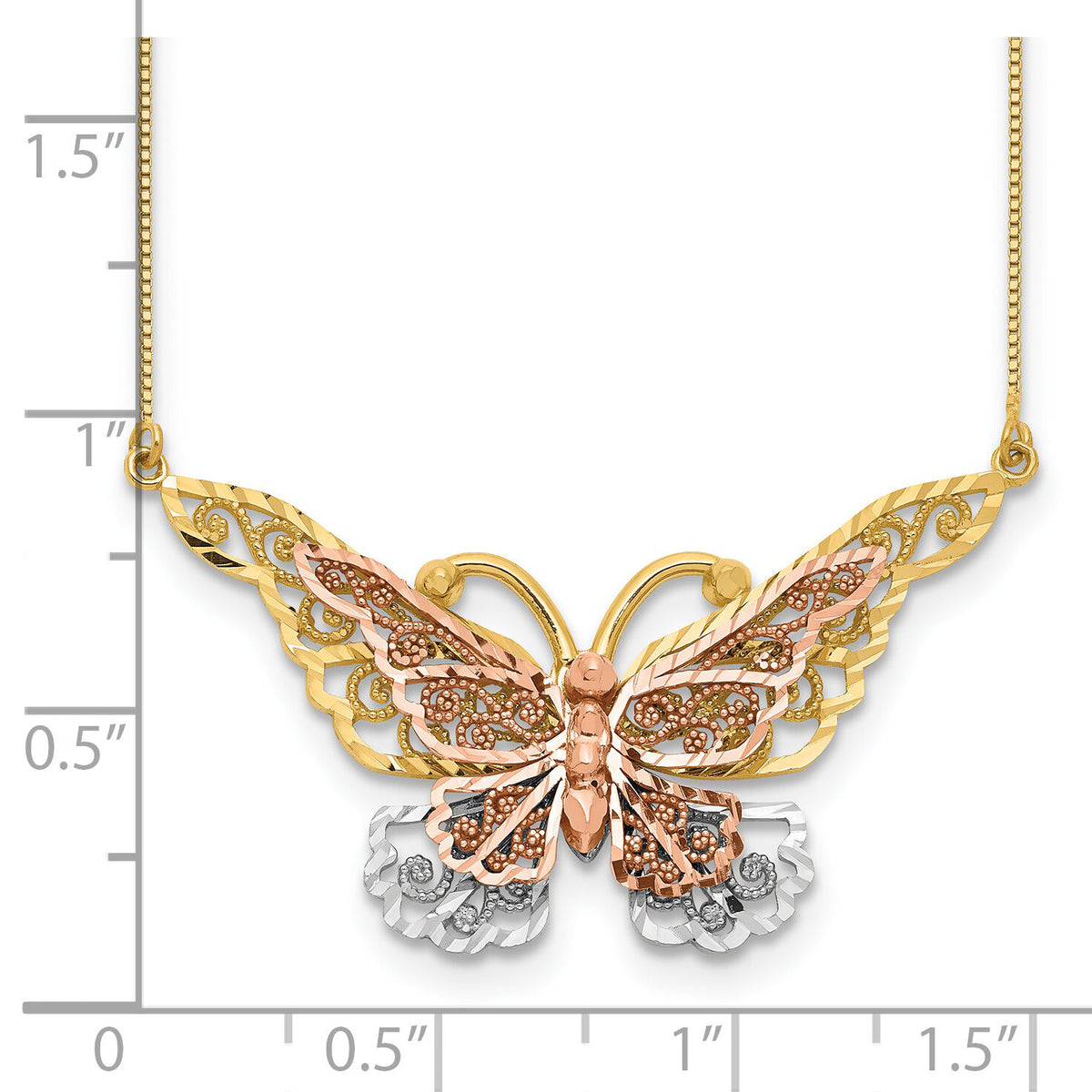 14k Yellow & Rose Gold w/ Rhodium Butterfly Necklace-SF2042-17