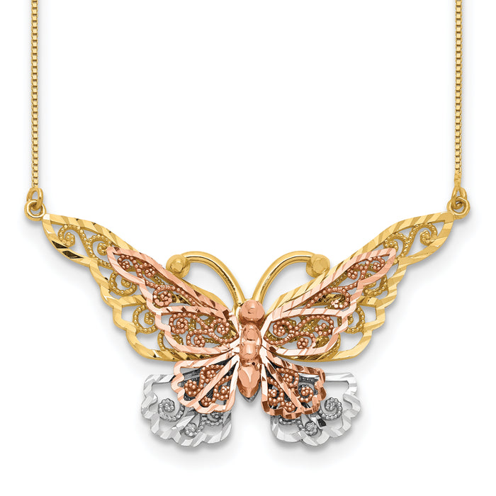 14k Yellow & Rose Gold w/ Rhodium Butterfly Necklace-SF2042-17