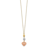 14K Tri-color Ropa Diamond Cut Beads & Heart w/ 2in Ext Necklace-SF2049-16