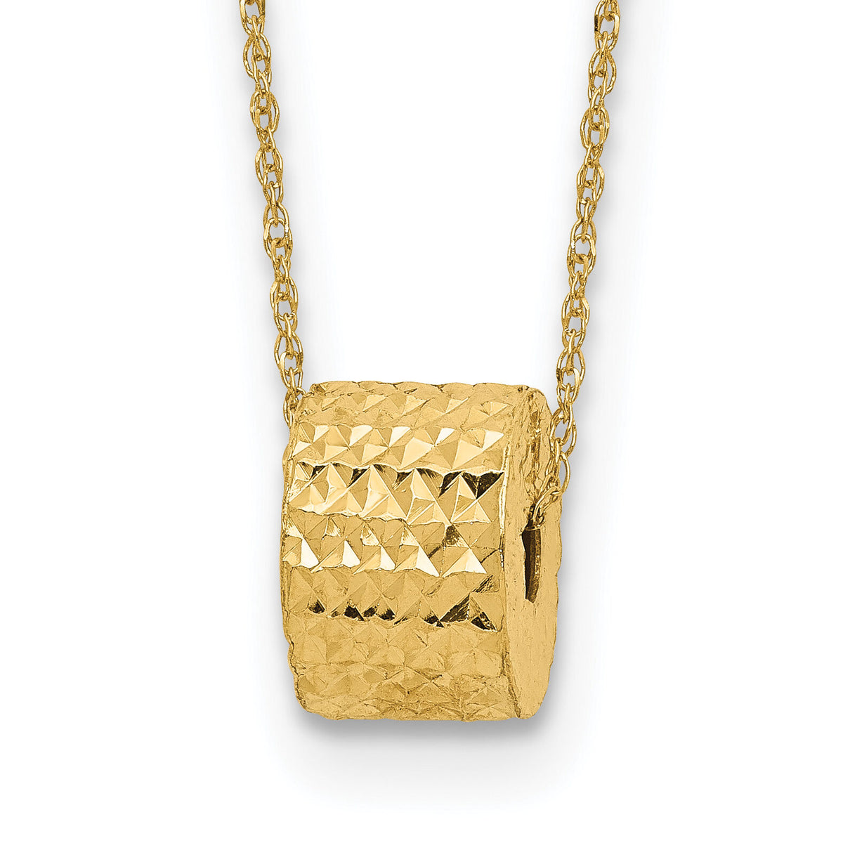 14K Rope Chain w/ Barrel Bead w/ 2in Extension Necklace-SF2061-16