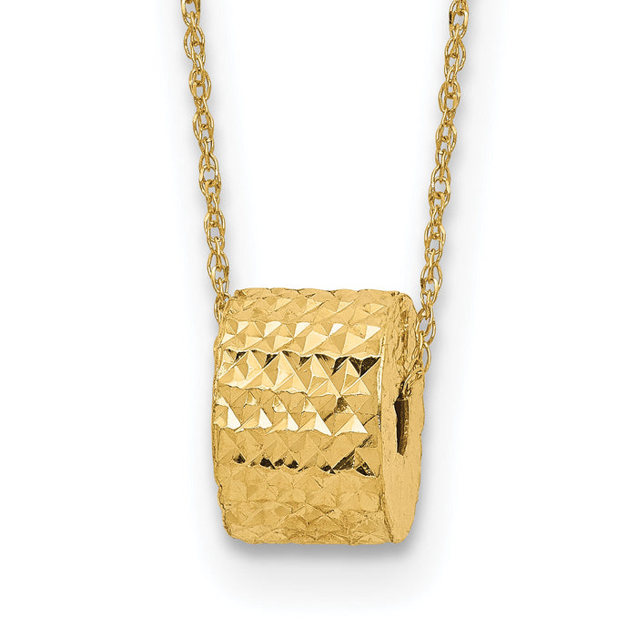 14K Rope Chain w/ Barrel Bead w/ 2in Extension Necklace-SF2061-16
