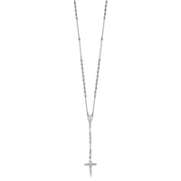 14k White Gold 3mm Mirror Beaded Rosary 24 inch Necklace-SF2064-24