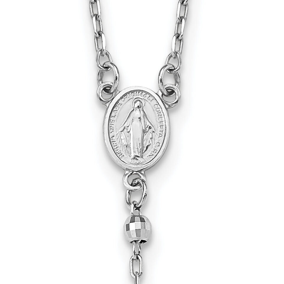 14k White Gold 3mm Mirror Beaded Rosary 24 inch Necklace-SF2064-24