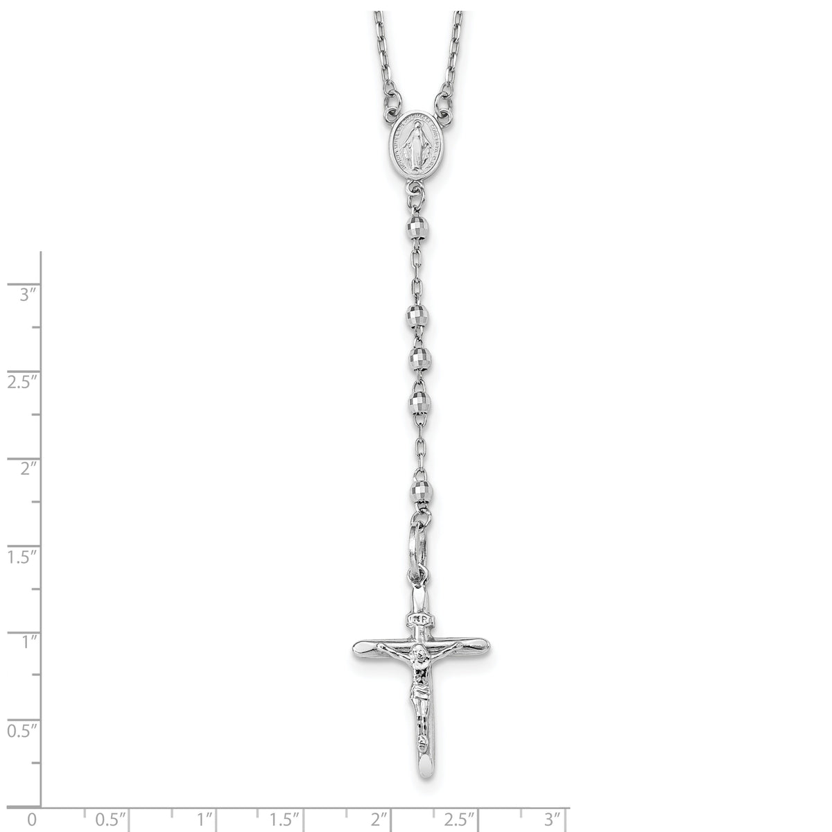 14k White Gold 3mm Mirror Beaded Rosary 24 inch Necklace-SF2064-24