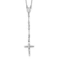 14k White Gold 3mm Mirror Beaded Rosary 24 inch Necklace-SF2064-24