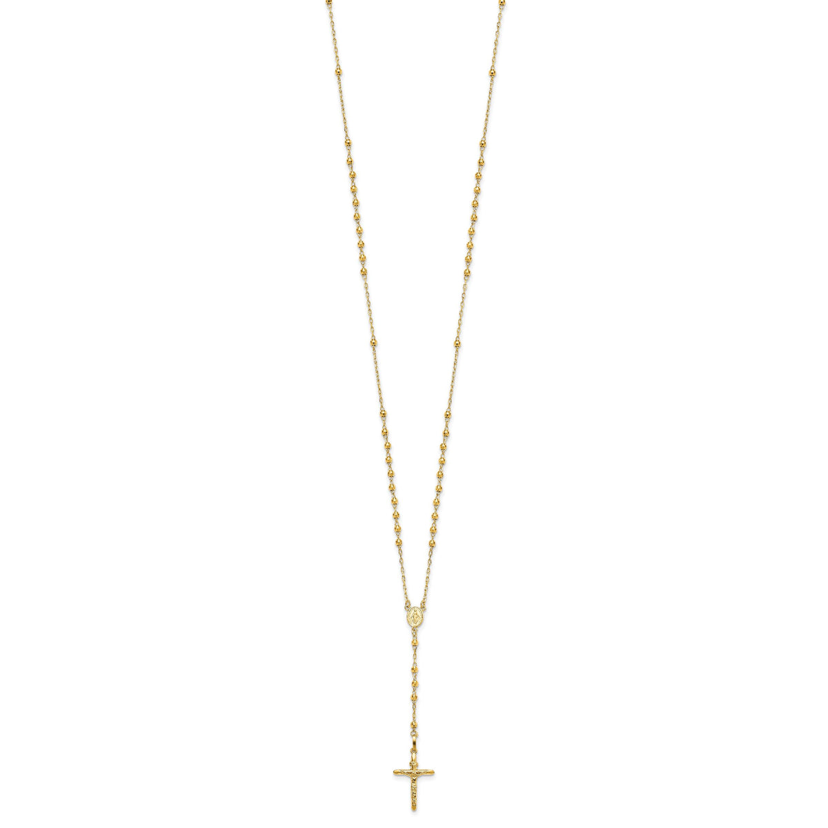 14k 3mm Mirror Beaded Semi-solid Rosary Necklace-SF2065-24
