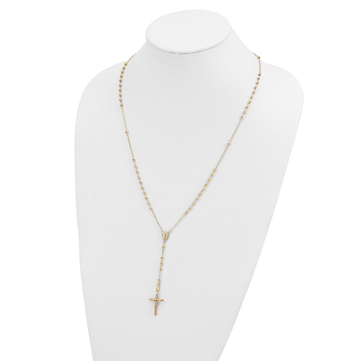 14k 3mm Mirror Beaded Semi-solid Rosary Necklace-SF2065-24