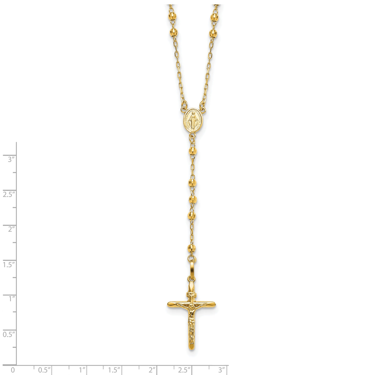 14k 3mm Mirror Beaded Semi-solid Rosary Necklace-SF2065-24