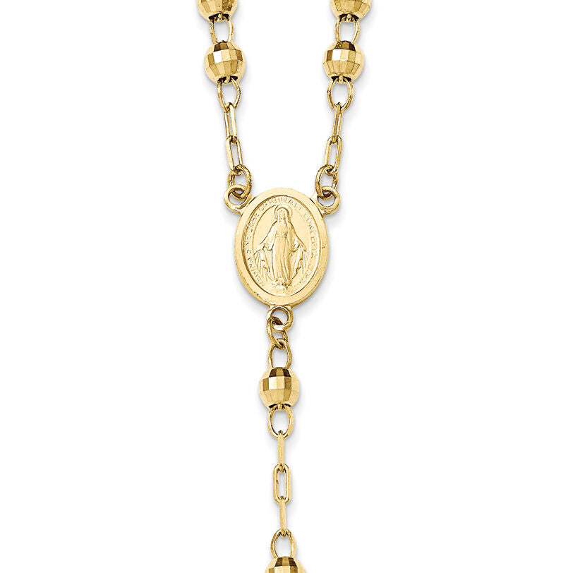 14k 4mm Mirror Beaded Semi-solid Rosary 24 inch Necklace-SF2066-24