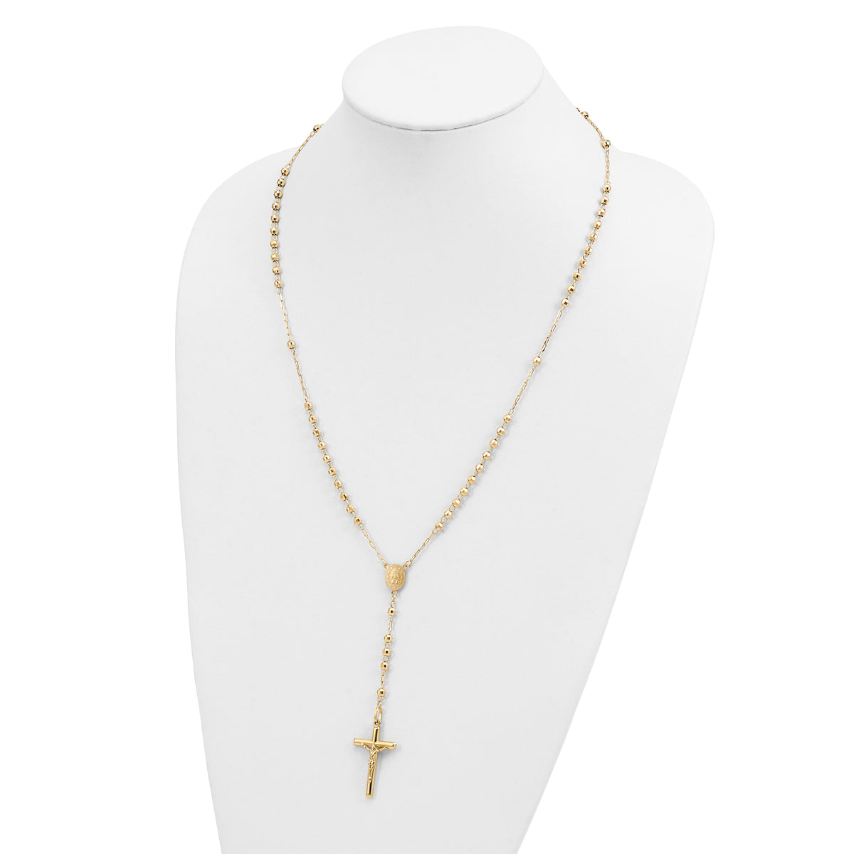 14k 4mm Mirror Beaded Semi-solid Rosary 24 inch Necklace-SF2066-24