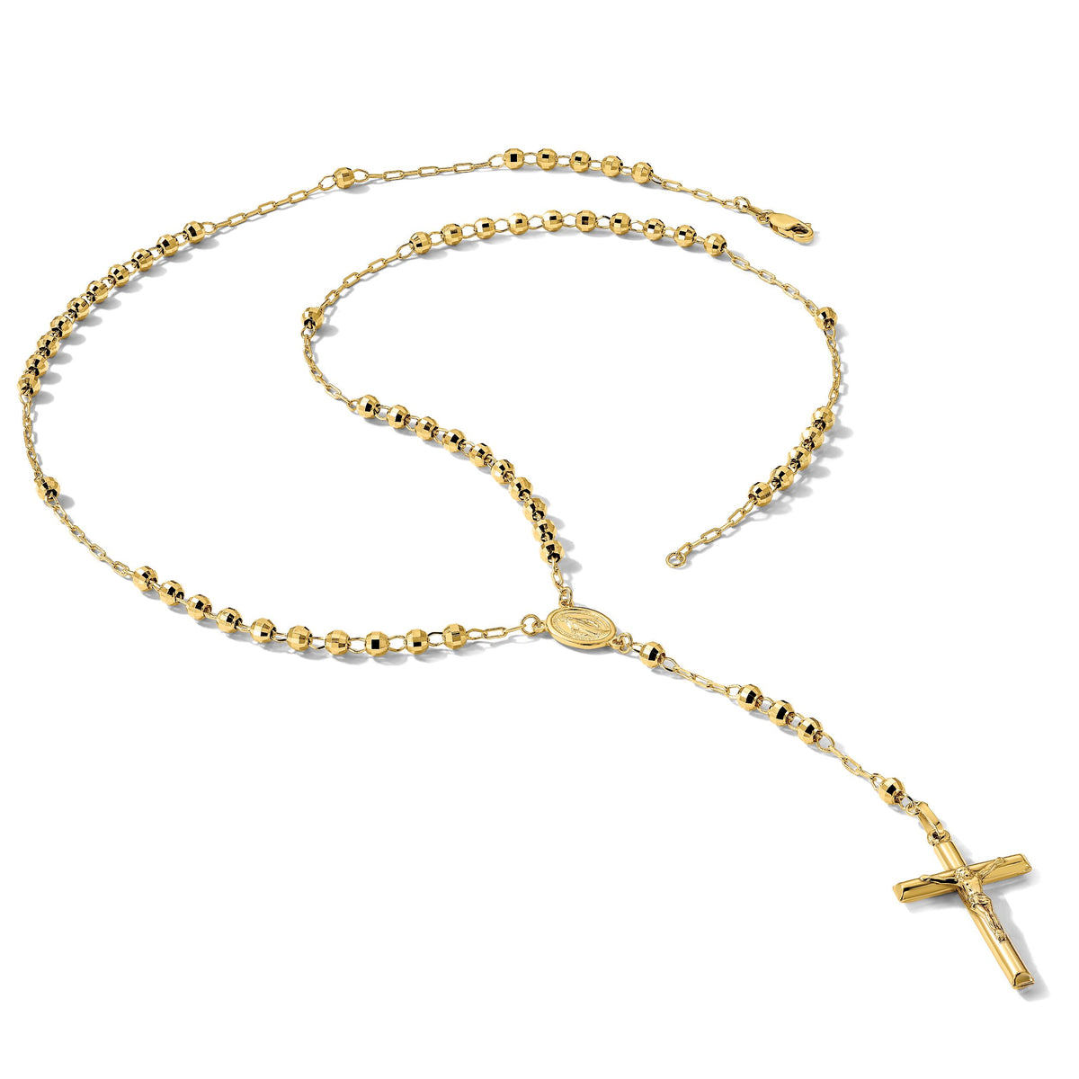 14k 4mm Mirror Beaded Semi-solid Rosary 24 inch Necklace-SF2066-24
