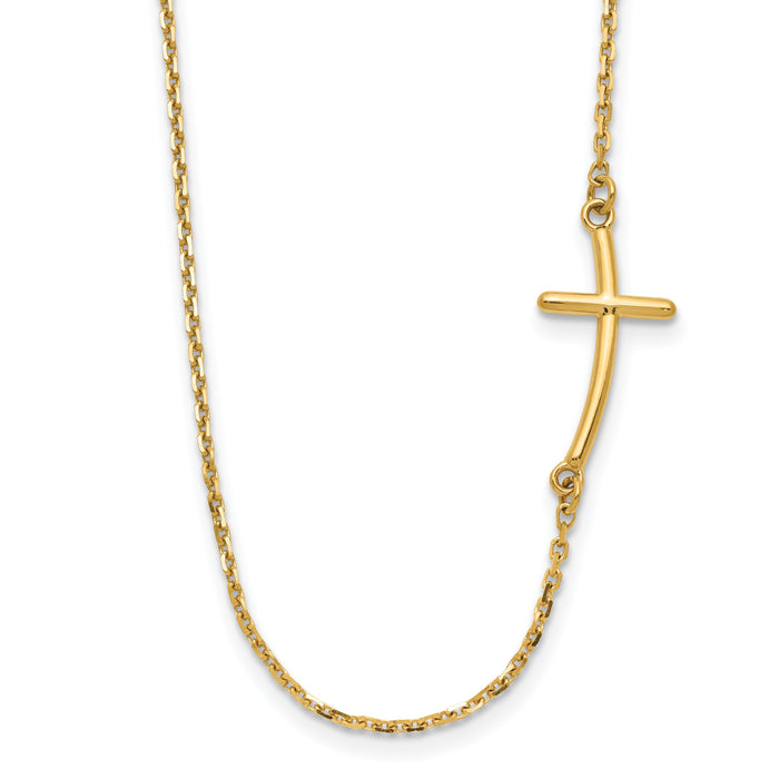 14k Small Sideways Curved Cross Necklace-SF2080-19