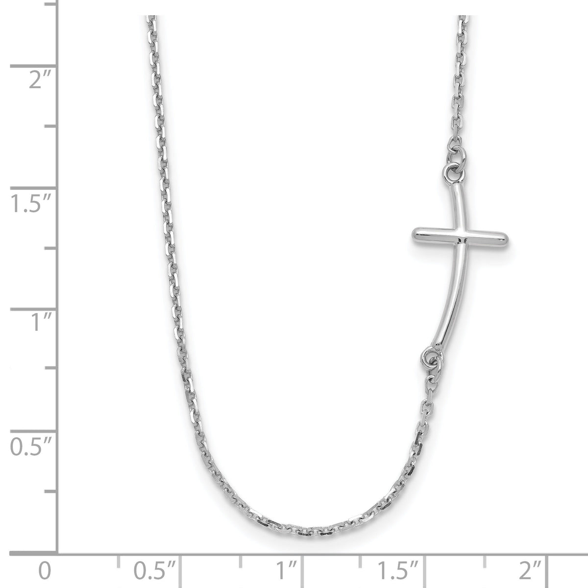 14k White Gold Small Sideways Curved Cross Necklace-SF2081-19