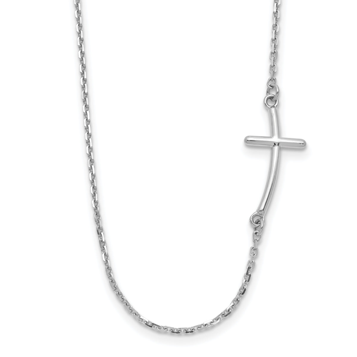 14k White Gold Small Sideways Curved Cross Necklace-SF2081-19