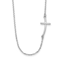 14k White Gold Small Sideways Curved Cross Necklace-SF2081-19