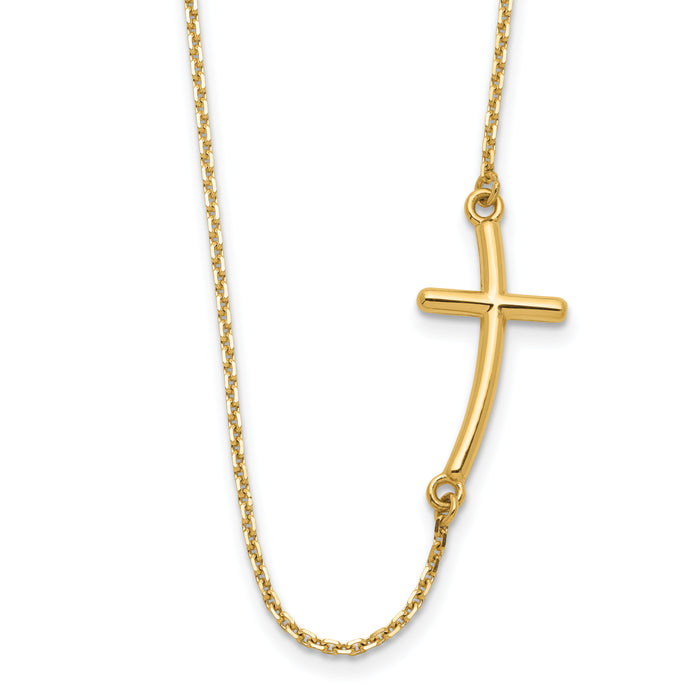 14k Large Sideways Curved Cross Necklace-SF2082-19