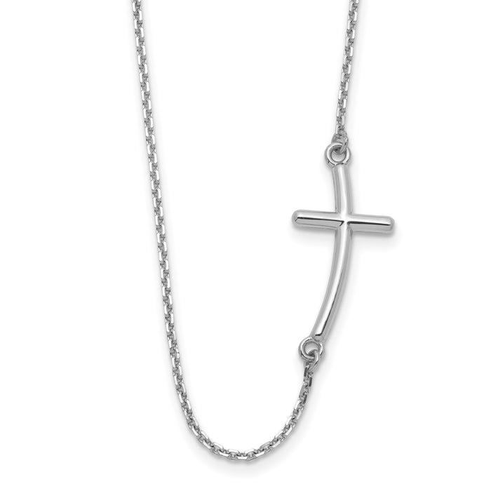 14k White Gold Large Sideways Curved Cross Necklace-SF2083-19