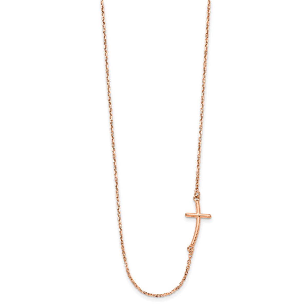 14k Rose Gold Small Sideways Curved Cross Necklace-SF2084-19