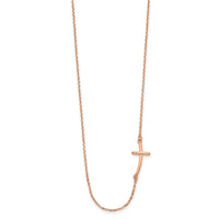 14k Rose Gold Small Sideways Curved Cross Necklace-SF2084-19