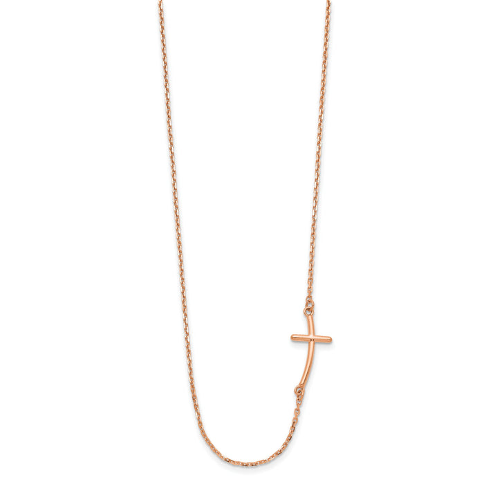 14k Rose Gold Small Sideways Curved Cross Necklace-SF2084-19