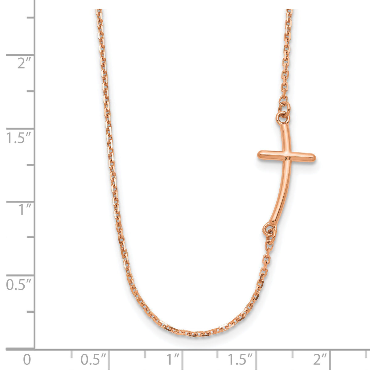 14k Rose Gold Small Sideways Curved Cross Necklace-SF2084-19