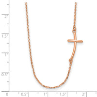 14k Rose Gold Small Sideways Curved Cross Necklace-SF2084-19