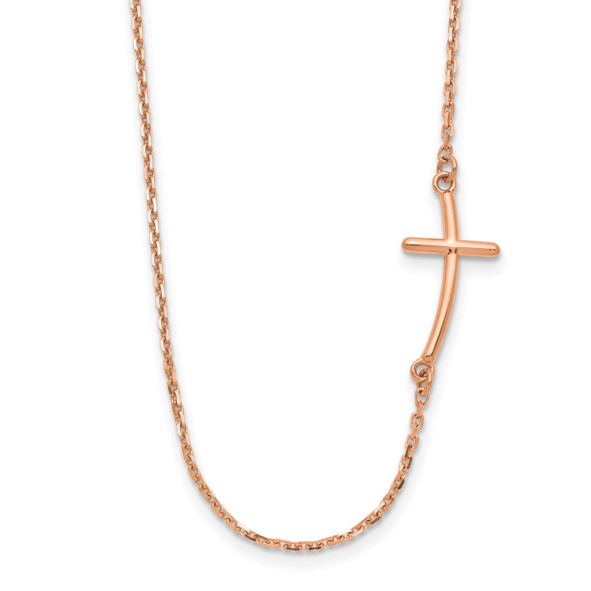 14k Rose Gold Small Sideways Curved Cross Necklace-SF2084-19