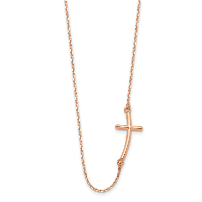 14k Rose Gold Large Sideways Curved Cross Necklace-SF2085-19