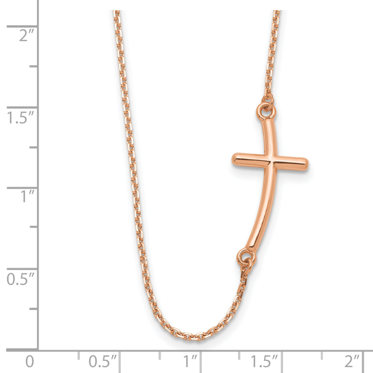 14k Rose Gold Large Sideways Curved Cross Necklace-SF2085-19