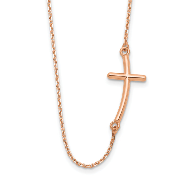14k Rose Gold Large Sideways Curved Cross Necklace-SF2085-19