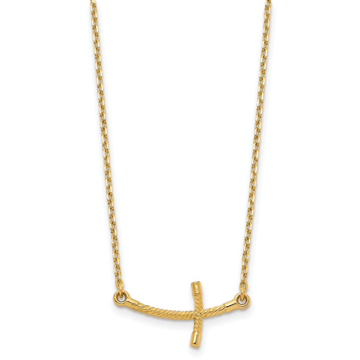 14k Small Sideways Curved Twist Cross Necklace-SF2086-19