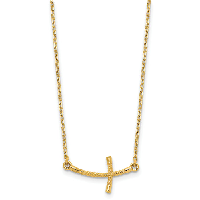 14k Small Sideways Curved Twist Cross Necklace-SF2086-19