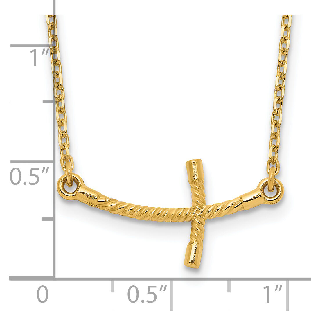 14k Small Sideways Curved Twist Cross Necklace-SF2086-19