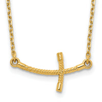 14k Small Sideways Curved Twist Cross Necklace-SF2086-19