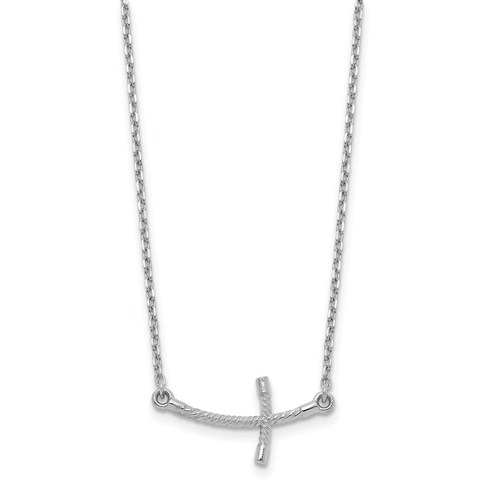 14k White Gold Small Sideways Curved Twist Cross Necklace-SF2087-19