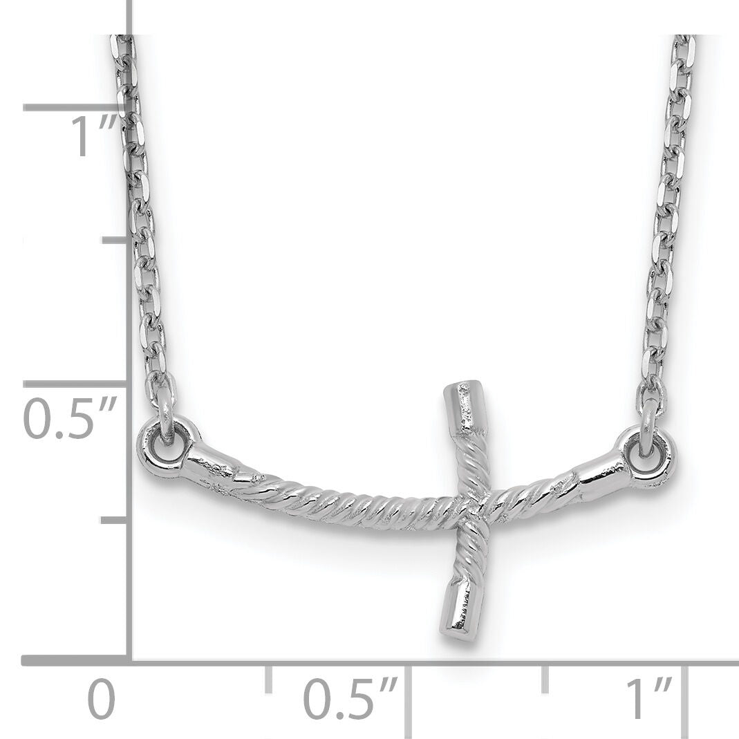 14k White Gold Small Sideways Curved Twist Cross Necklace-SF2087-19