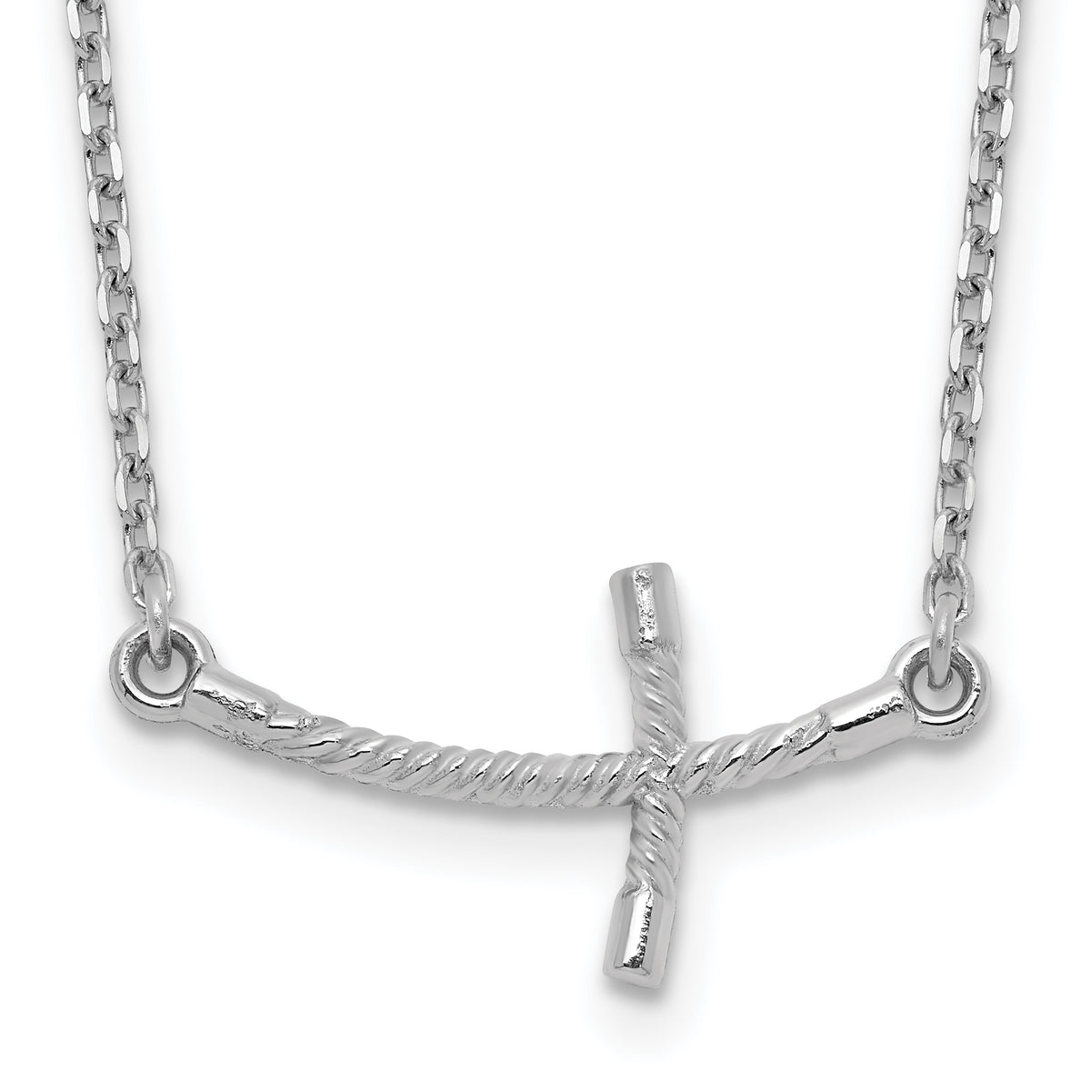 14k White Gold Small Sideways Curved Twist Cross Necklace-SF2087-19