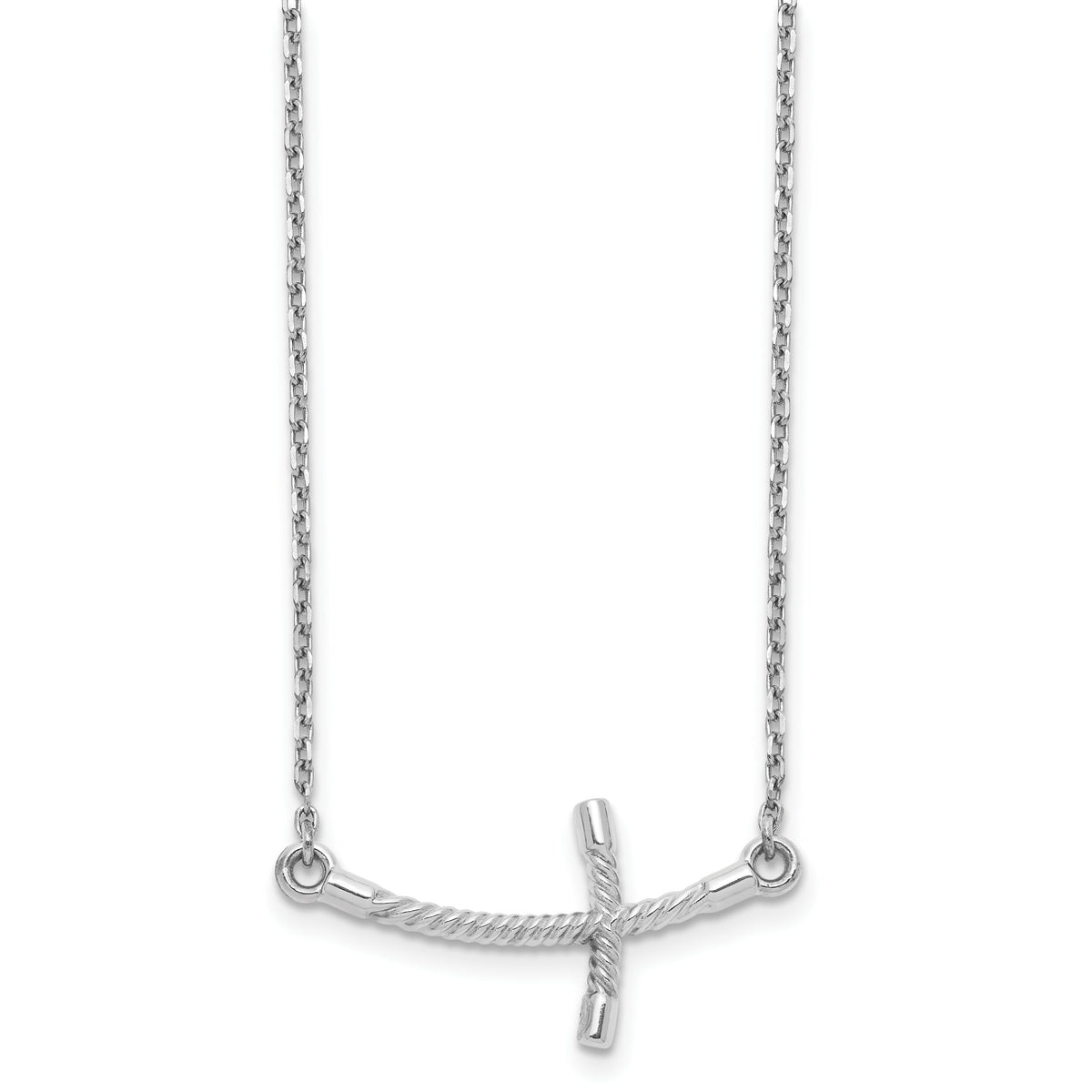 14k White Gold Large Sideways Curved Twist Cross Necklace-SF2089-19