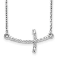 14k White Gold Large Sideways Curved Twist Cross Necklace-SF2089-19