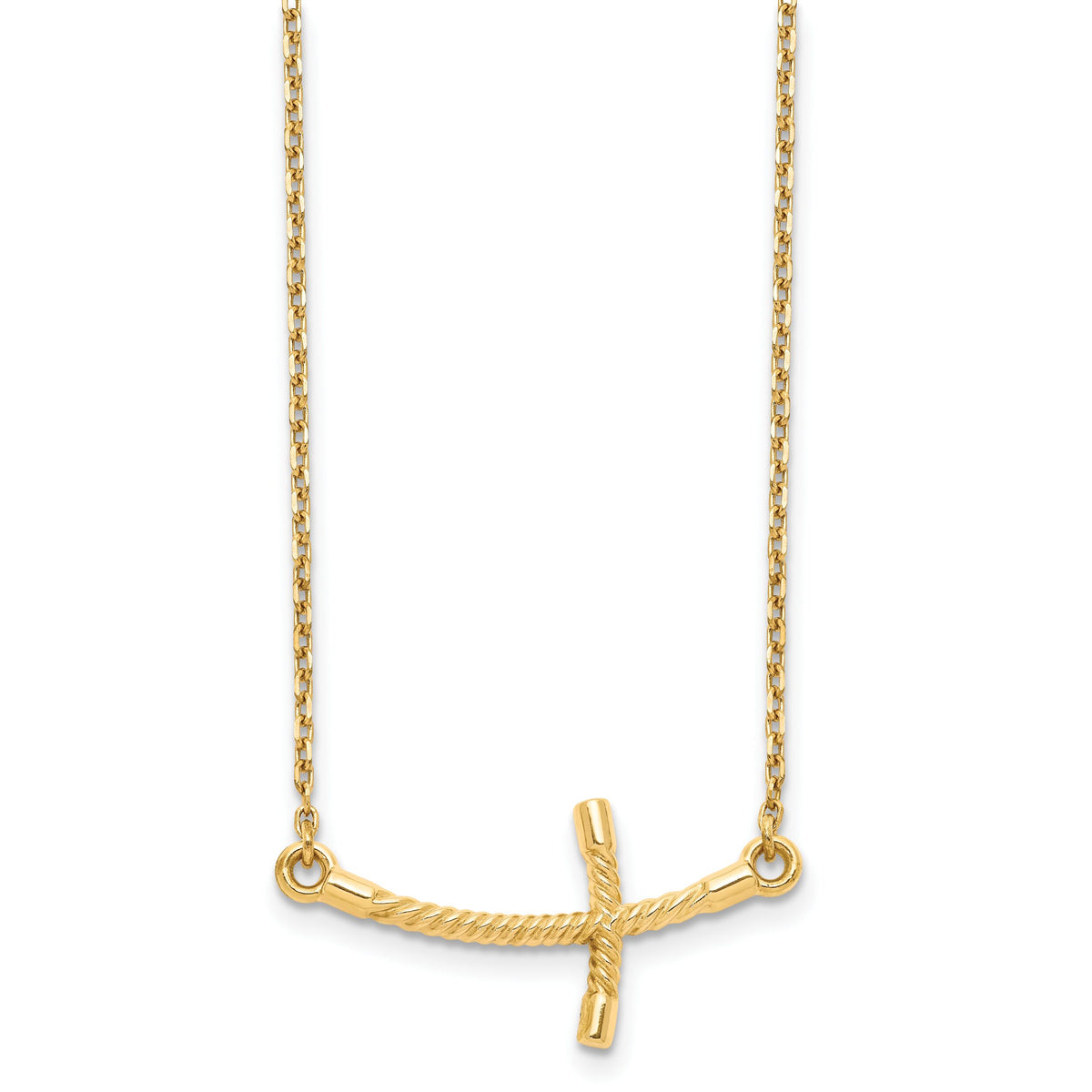 14k Large Sideways Curved Twist Cross Necklace-SF2090-19