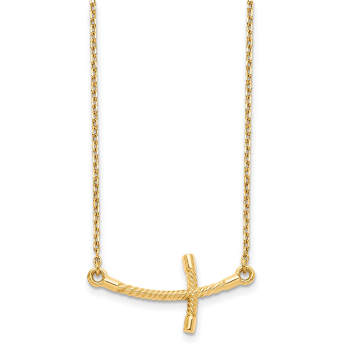 14k Large Sideways Curved Twist Cross Necklace-SF2090-19
