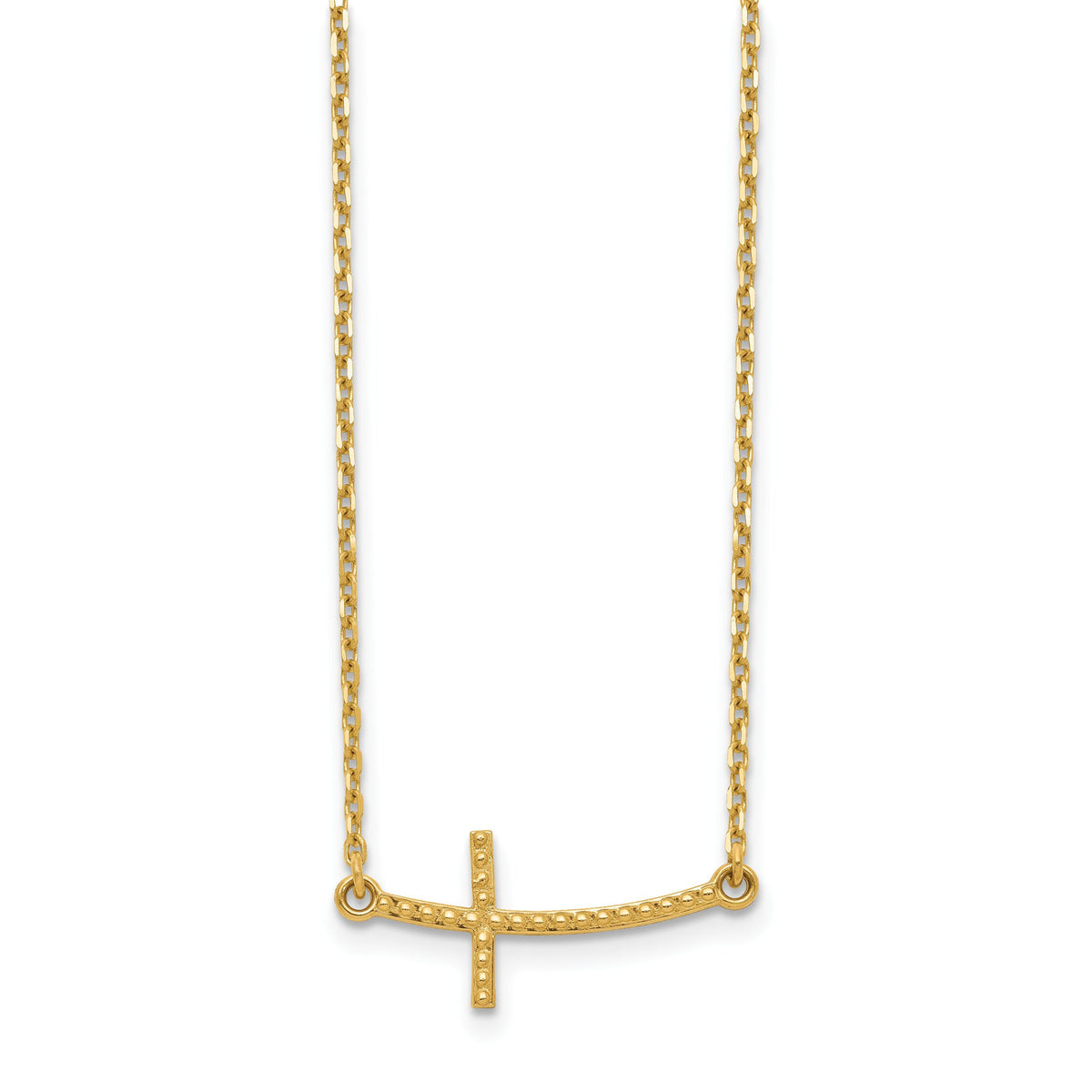 14k Sideways Curved Textured Cross Necklace-SF2092-19